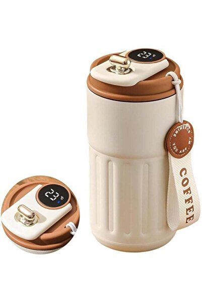 Generic كوب قهوة معزول للسفر سعة 460 مل مع شاشة عرض لدرجة الحرارة، مصنوع من الفولاذ المقاوم للصدأ 316