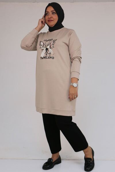 Eslina 58145 Plus Size Butterfly Printed Modal Tunic - Mink