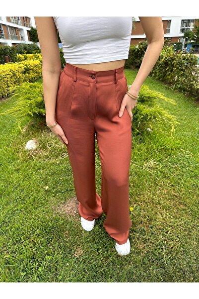 nidistore Brick Colored Wide Leg Trousers