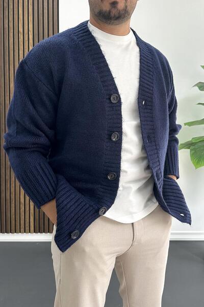 Edwox Чоловічий кардиган з ґудзиками, вільний крій, синій Edw416