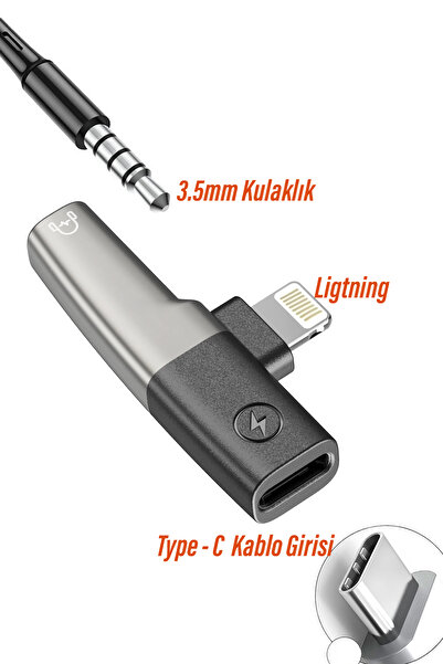 EXENAR Lightning to Type-C Şarj - Kulaklık Dönüştürcü -iPhone 11 12 13 14 Pro-Plus-Pro Max Oyuncu Çevirici