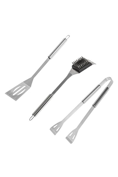 SHOPIENS Set 3 ustensile de grătar Shopiens®, oțel inoxidabil, cu clește, perie de curățare și spatulă