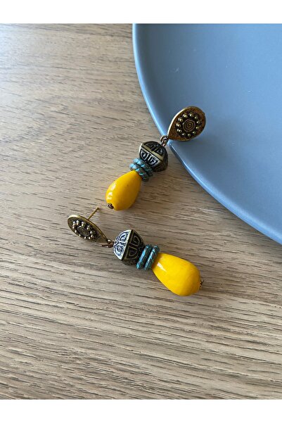 dela otantik El Yapımı Etnik Damla Boncuklu Sallantılı Küpe – Renkli Otantik Bohem Bijuteri Takı