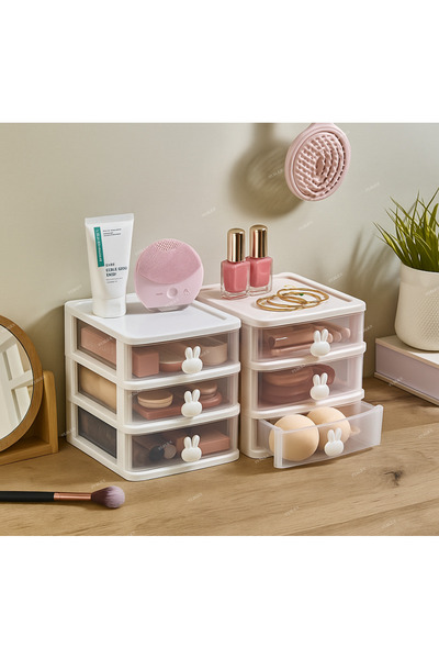 VİALEX Bunny 3 Drawer Multi-Function Desktop Accessories Organizer-Storage Box Organizer