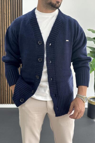 Edwox Чоловічий кардиган з ґудзиками, вільний крій, синій Edw416