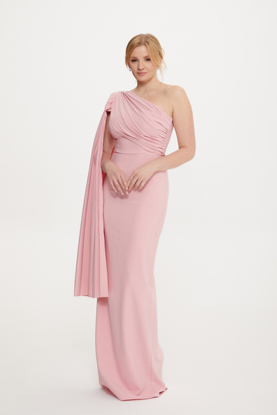Stylish Long pink one-shoulder dress