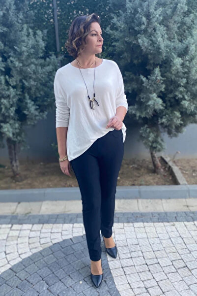 Mia Butik Women's Navy Blue Punto Pipe Leg Trousers (Choose One Size Smaller)