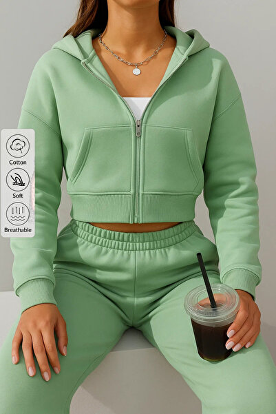 COMBİNE MİCHAİL Kadın Oversize Çağla Kapşonlu Sweatshirt