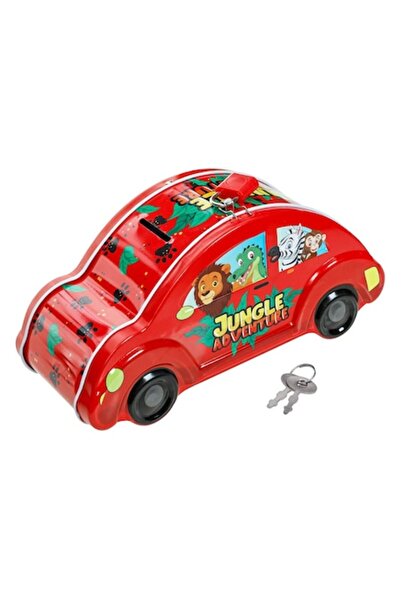 SHOPIENS Cutie de bani metalică Shopiens® pentru copii cu lacăt, formă de maș...