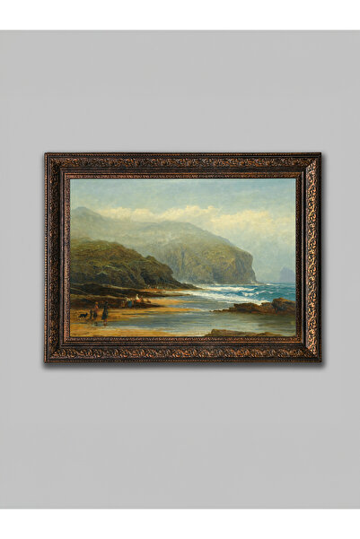 WoodyArts Pictură cu peisaj de litoral – Cadru antic din bronz