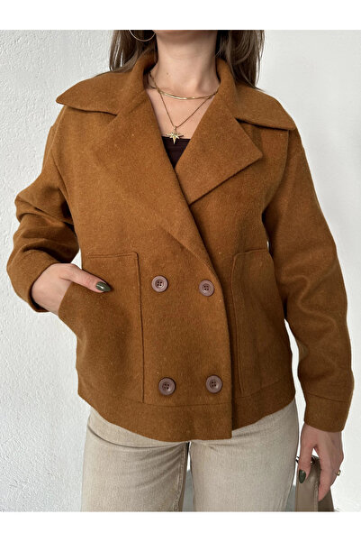 asfamoda Γυναικείο μπουφάν με κοντό διπλό στήθος, oversize, με επένδυση και τ...