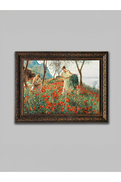 WoodyArts Жени в полето с макове – картина в антична бронзова рамка