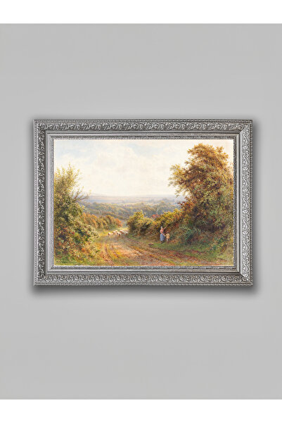 WoodyArts Pictură peisajistică cu drumuri de la camp și mulți oi – cadru gri ...