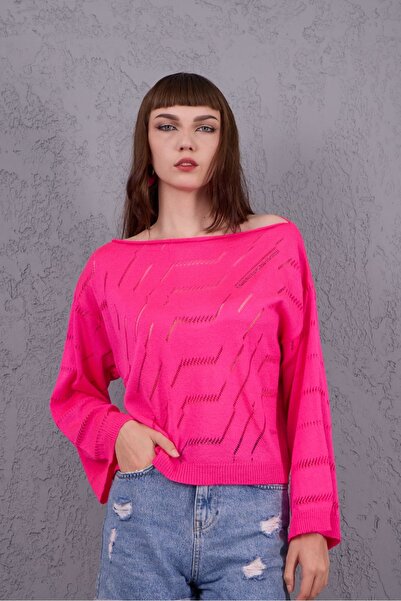 Su Moda Women's Clothing Knitwear Sweater Mercerized Boat Neck Stone Detailed Slim Design