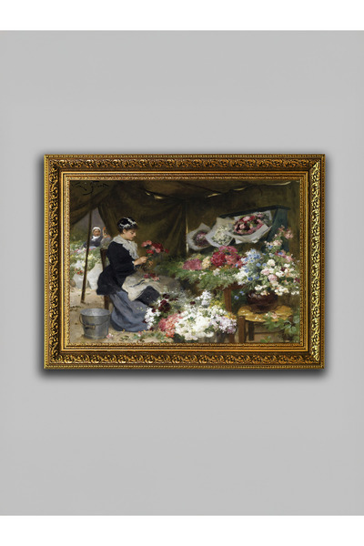 WoodyArts Πίνακας της Αγοράς των Λουλουδιών – Χρυσός Αντίκα Πλαίσιο