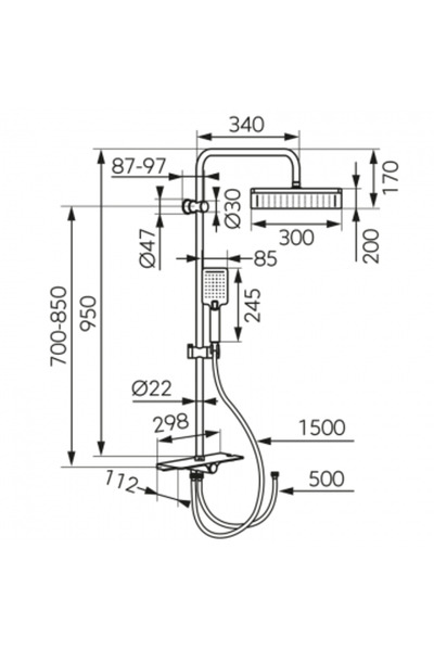 FERRO Set de duș cu duș cu efect de ploaie KANTO VERDELINE BLACK cu bateria perete cada-dus Ritto Black