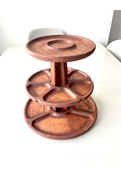 Onouqo Mapora Ahşap 3 Katlı Sunum Tabağı, Çerez Tabağı, Meyve Tabağı (1.Sınıf Kalite Kayın Ağacı) G30xY27cm