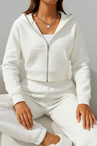 COMBİNE MİCHAİL Дамска бяла суитшърт с качулка