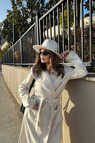 NEW LAVİVA Women's Self-Buttoned Unlined Cashmere Coat