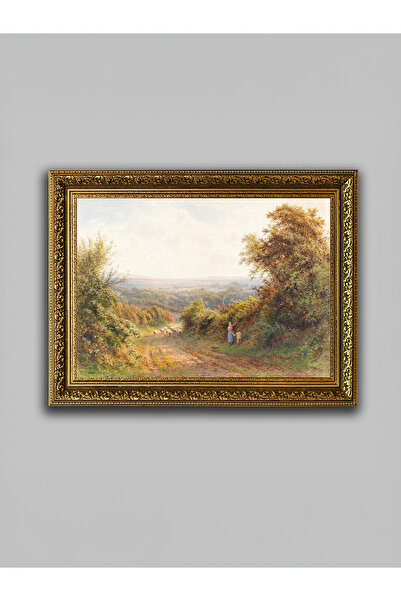 WoodyArts Pictură peisajistică cu drumuri de la camp și mulți oi – cadru anti...