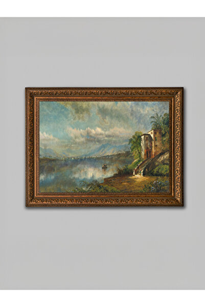 WoodyArts Tablou peisaj de litoralul râului – cadru antic maro