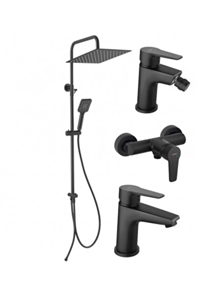 FERRO Set coloană de duș 4 în 1 cu baterii de perete Wizard Square Black și Ritto Black