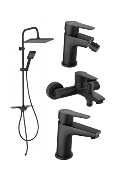 FERRO Set de duș 4 în 1 KANTO cu efect de duș tip ploaie și baterii de perete Ritto negre