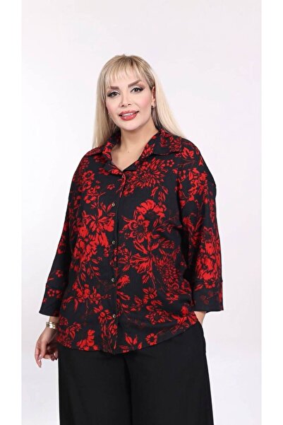 garajmood Red Floral Pattern Plus Size Shirt