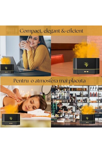 cribeau Umidificator de cameră HUMID2, Cribeau, efect de flacără, difuzor cu ultrasunete pentru aromaterapie, 180 ml, negru