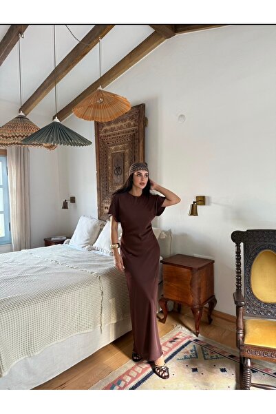 Tavie Kısa kol vücuda oturan saten elbise