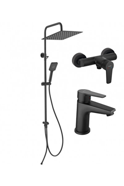 FERRO Set coloană de duș 3 în 1 Wizard Square Black cu baterie de duș Ritto de perete și pereche Ritto Black B