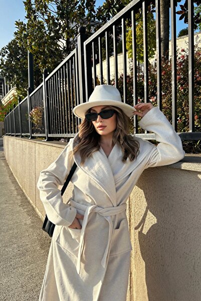 NEW LAVİVA Women's Self-Buttoned Unlined Cashmere Coat