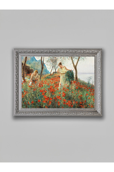 WoodyArts Pictură Femei în câmpul de măcelar – Cadru gri antic