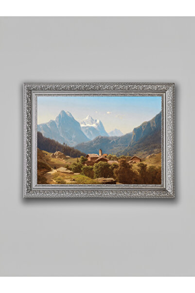 WoodyArts Ζωγραφική με θέα σε όροφο χωριό – Γκρι αντίκα κορνίζα