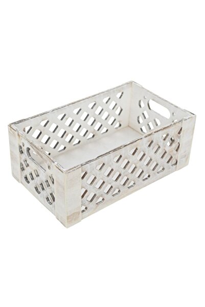 SHOPIENS Decorative Wooden Box for Garden or Home, White Brushed, Perforated Design and Reinforced Corners, 2