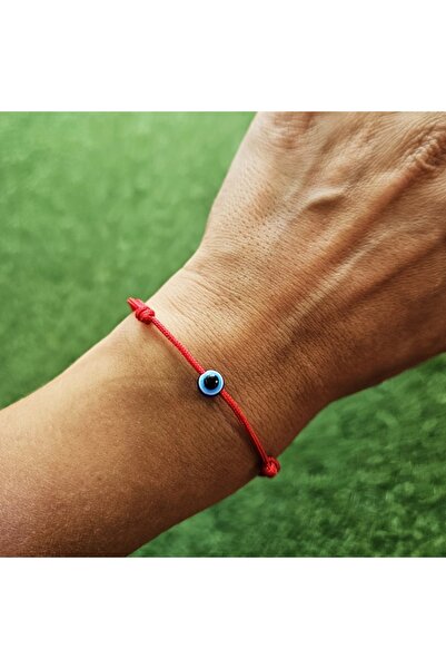 Wild Bracelets Bracelet with Round Evil Eye, Adjustable Red Silk String