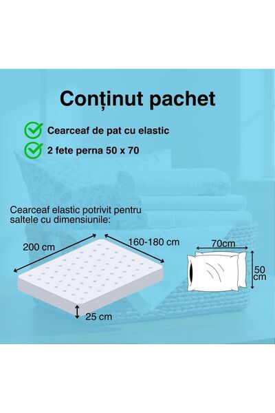 NufJoy Finet Gros Elastic Fitted Sheet Set for Mattress 160x200 cm and 2 Pillowcases 50x70 cm