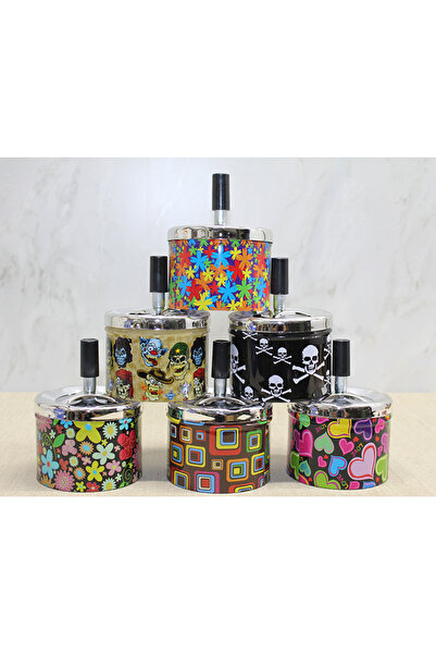 TTT Metal Colored Push-Type Ashtray Round