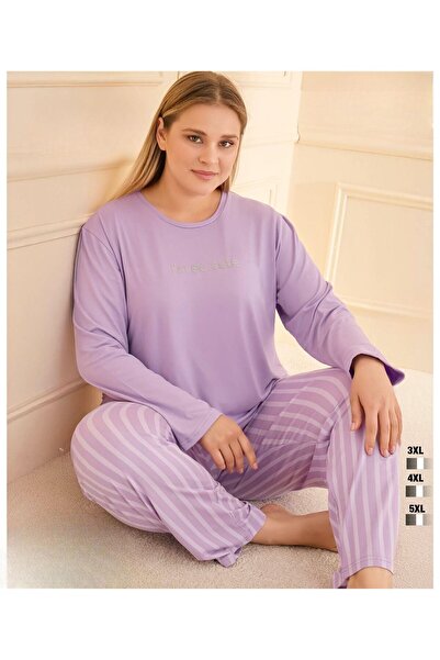 İpek Women's Long Sleeve Plus Size Crew Neck Pajama Set