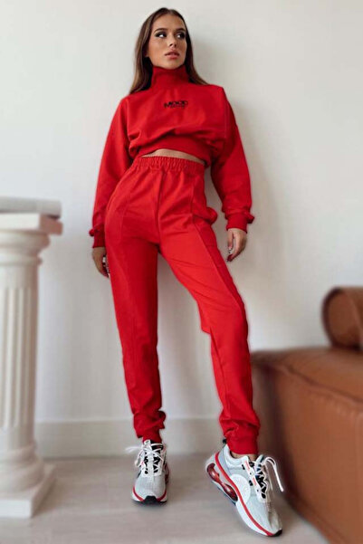 FashionForYou Compleu sport Mood, pantaloni si bluza pe gat, Rosu