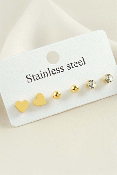 Butik Heart Stone Steel Earring Set – 6 Pieces of Stylish and Modern Designs
