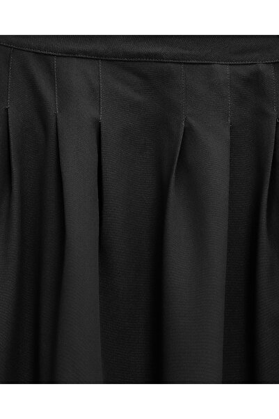 Modamorfo Pleated Crepe Skirt with Zipper Pocket - Black