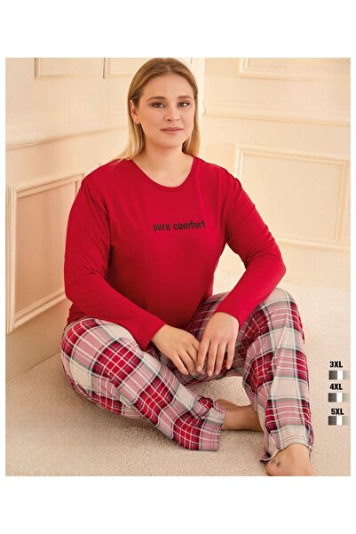 İpek Kadın Uzun Kol Büyük Beden Bisiklet Yaka Pijama Takımı