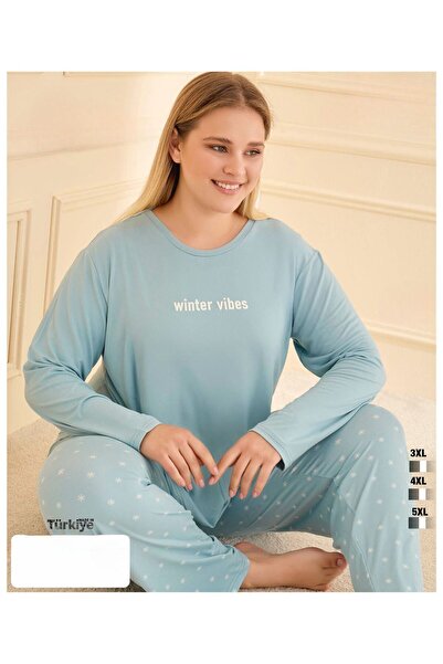 İpek Women's Long Sleeve Plus Size Crew Neck Pajama Set