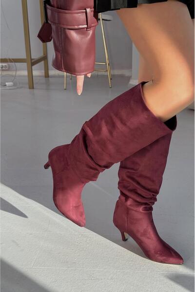 I Love Shoes حذاء نسائي يومي بكعب رفيع من جلد الغزال الأحمر من سوليت