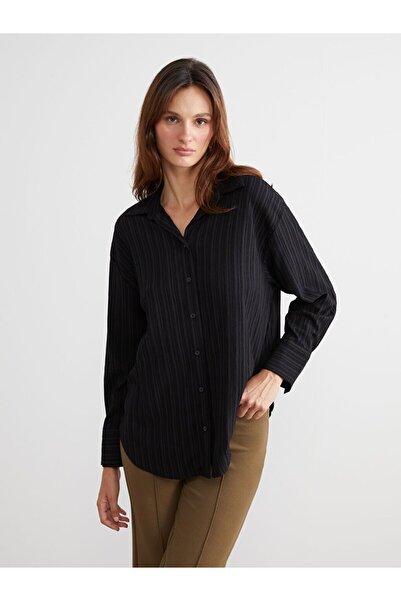 LC Waikiki Lcw Vision Striped Linen Blend Oversize Women's Shirt