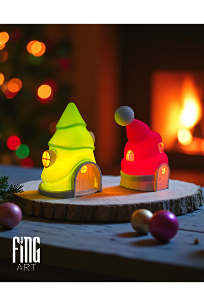 Root Made Noel Şapkası ve Çam Ağacı Tasarımlı Ev Seti, Tealight Mum Işıklı 2’li Yılbaşı Dekoru