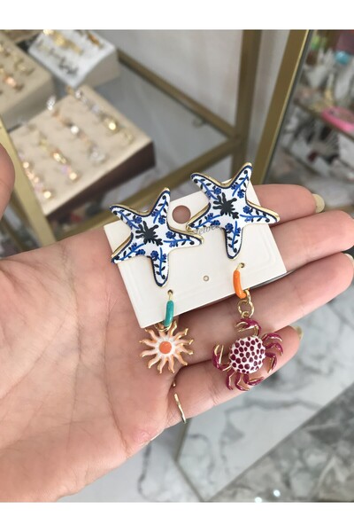 the ASEL İNCİ Deniz yıldızı ve Yengeç Model 2'li Küpe