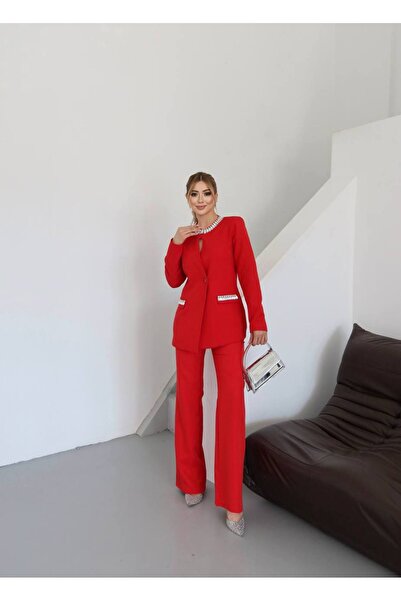 NEPA CLUB Nepaclub Kadın İkili Blazer Ceket Pantalon Taşlı Takım