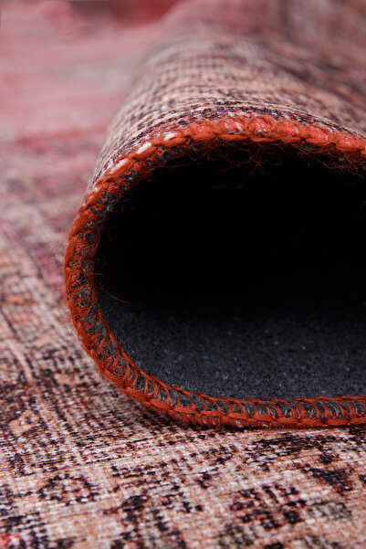 ARTLOOP Blues Şönil Vintage Desenli Dokuma Taban Dekoratif Kırmızı Salon, Mutfak Halısı (AL 119)